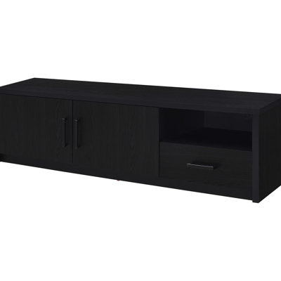 Console moderne avec téléviseur en bois noir de 70 pouces, 2 portes et un tiroir pour une configuration de salon contemporaine