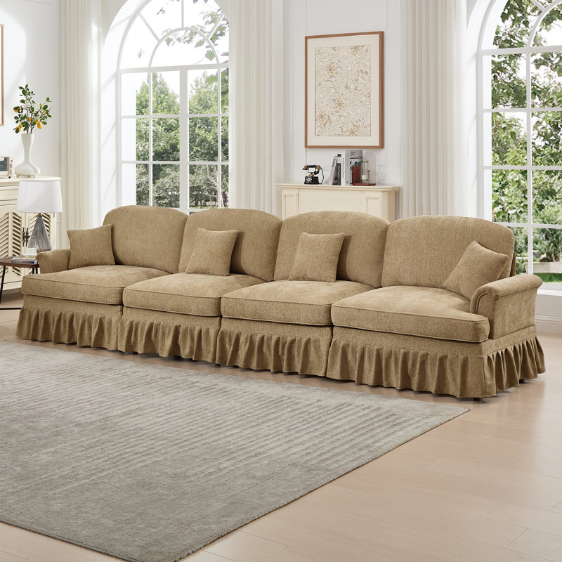 Grand canapé élégant Mid-Century, H 36,6 po x l 137,85 po x P 32,8 po, 4, Café clair