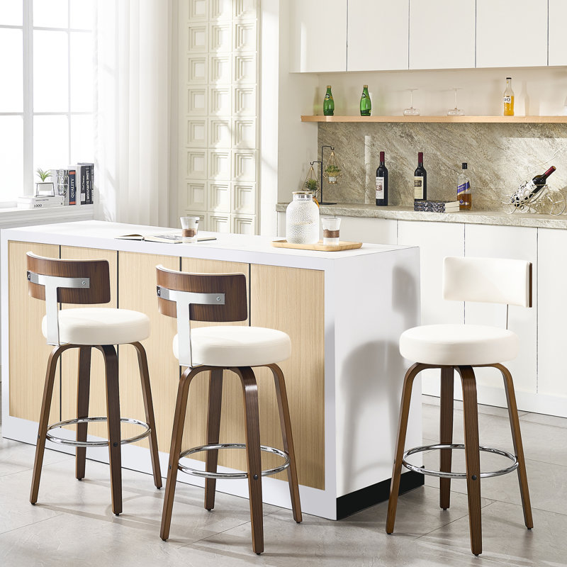 Swivel Upholstered Counter & Bar Stool, White, Bar Stool (29" Seat Height)