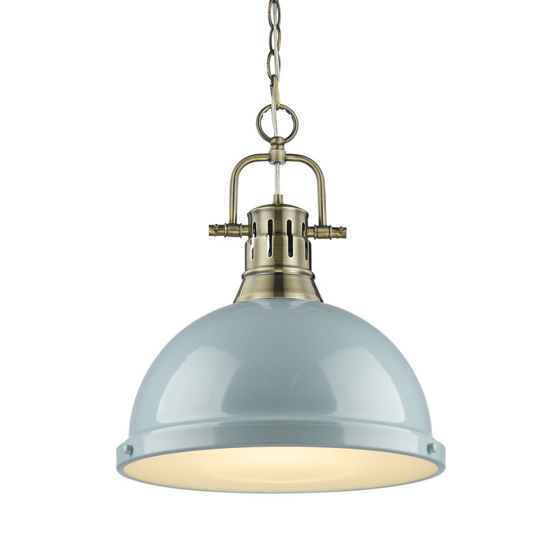 Luminaire suspendu en forme de dôme 1 lumière Alethia, Laiton vieilli, Écume de mer