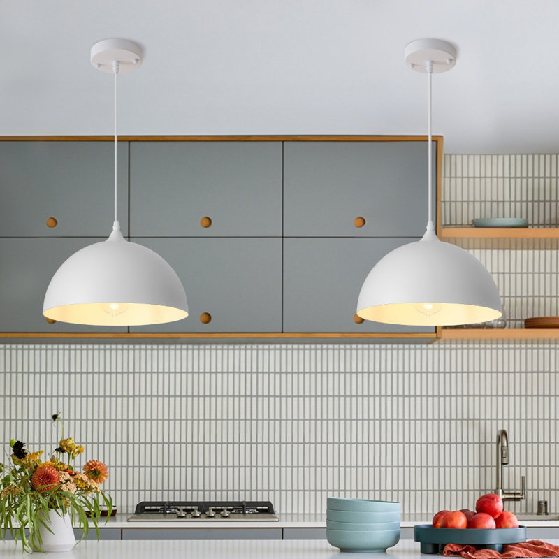 Modern Pendant Light 11.8inches 2 Packs,White Hanging Light Fixtures for Kitchen,Dome Pendant Light,Ceiling Light Fixtures for Restaurant Room Aisle 