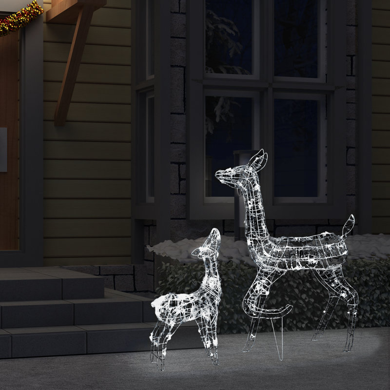 Décoration de Noël en acrylique avec 160 lumières Reindeer Family, Blanc froid