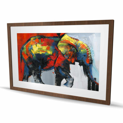 Abstract Colorful Elephant in Motion - Framed Matted Print