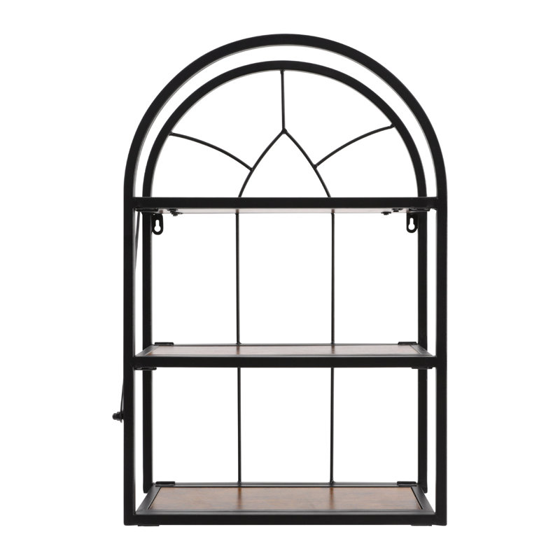 Étagère murale rustique à 3 niveaux, support de rangement flottant pliable avec structure métallique arquée, gain de place