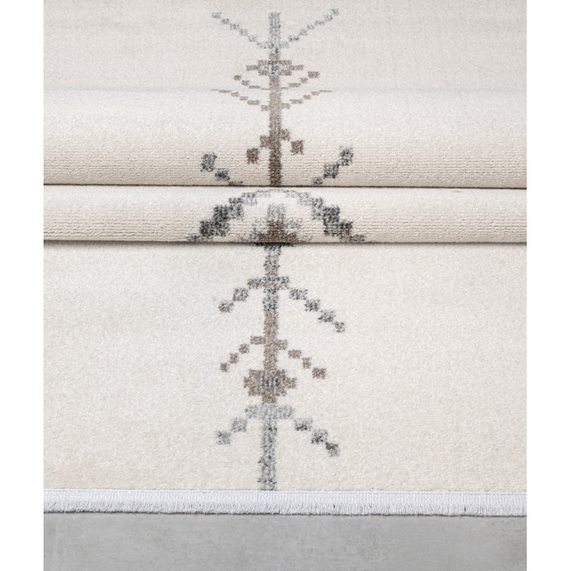 Tapis géométrique rectangulaire tissé à la machine en polypropylène crème / brun, Rectangle 6 pi 7 po x 9 pi 6 po