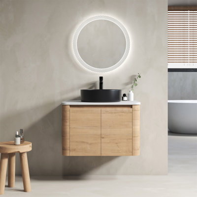 30'' Wall-Mounted Bathroom Vanity With Ceramic Art Sink & 2-Soft-Close Door, KD-Packing, Plywood