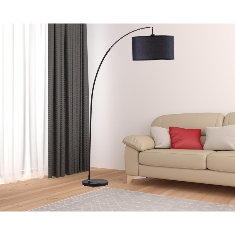 Lampe sur pied arquée noire 86 "avec abat-jour tambour noir 86"