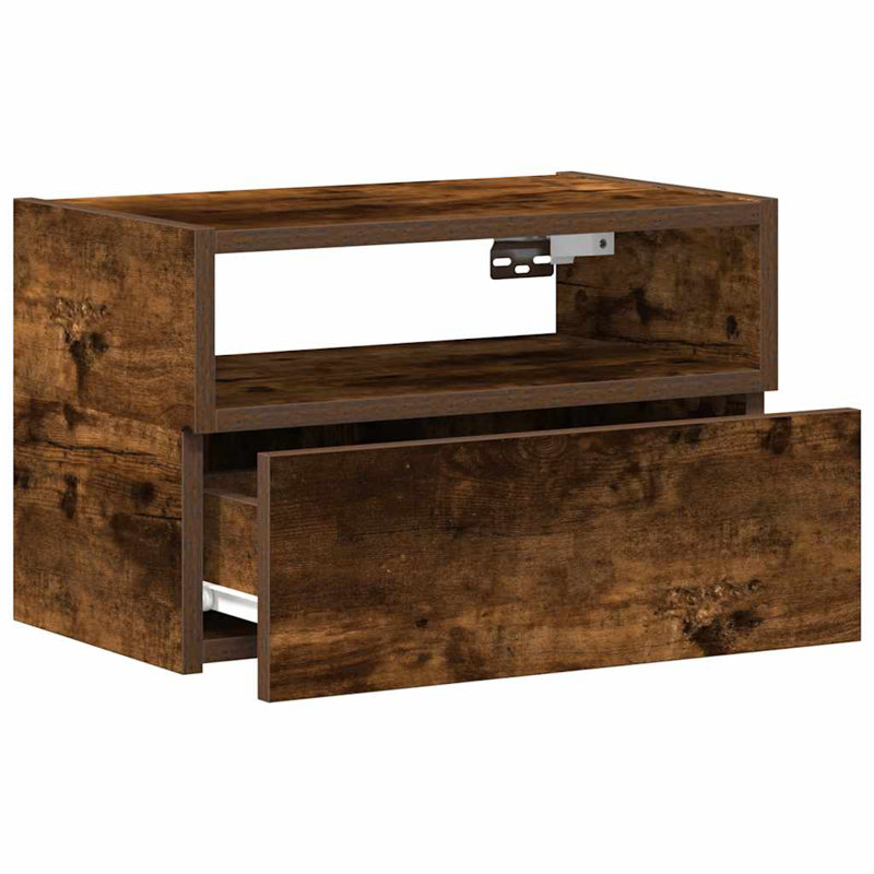 Cabriales 45cm W Manufactured Wood Bedside Table, Smoked Oak, 2