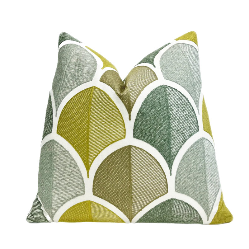 Housse de coussin en lin brodé, Vert, H 22 po x l 22 po