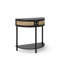 Table de bout Boho avec porte coulissante en rotin, bois massif noir et console en bois aggloméré