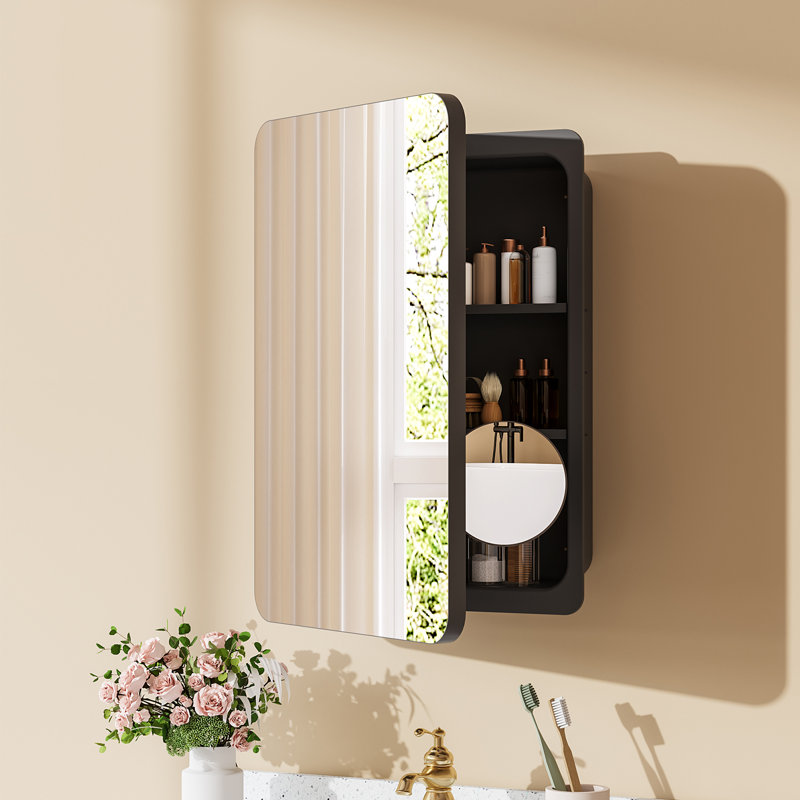 Armoire à pharmacie rectangulaire encastrée ou à surface avec rangement et miroir grossissant, armoire de salle de bain avec tablette ajustable, miroir de coiffeuse