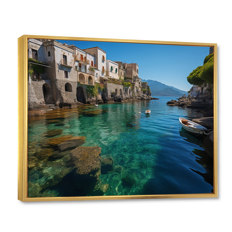 Italie, charmes de la côte d'Amalfi - décoration murale Italie, H 16 po x l 32 po, Cadre flottant doré