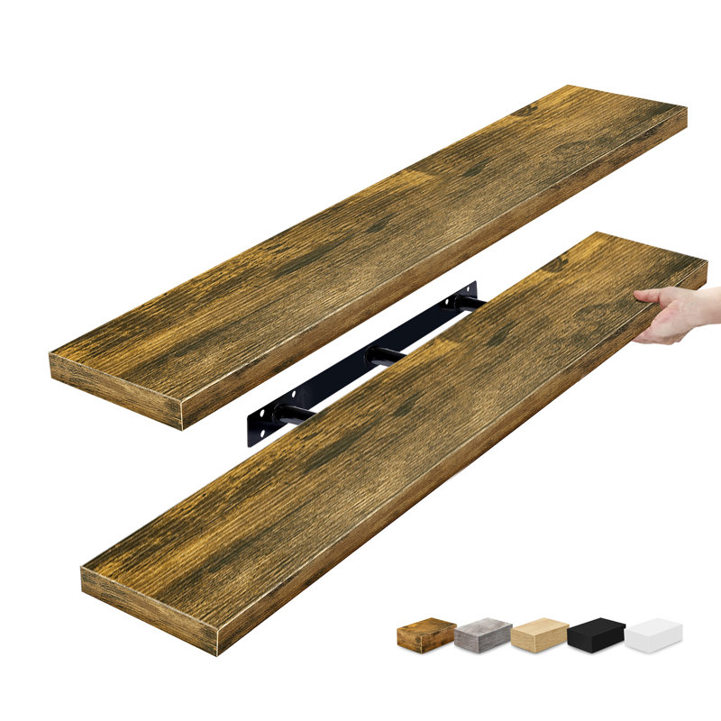 47" Extra-Long Floating Shelves with Invisible Mounting - Set of 2, Walnut, Walnut, 1.5” H x 47'' L x 9.25'' W