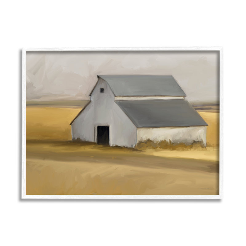 Automne, champ de ferme, paysage de grange, ciel nuageux blanc, estampe numérique, art texturé par Kamdon Kreations