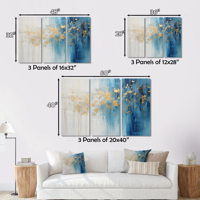 «Momentary Spirit» Golden Wave, peinture 3 pièces, H 40 po x l 60 po x P 1 po