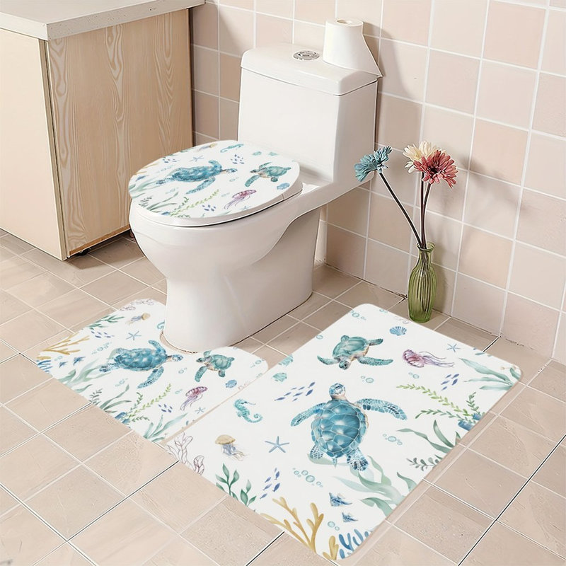 Collection de tapis de salle de bain 3 pièces Sweet Peach, Bleu sarcelle, pêche douce