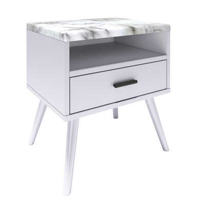 Marcello Mid Century Faux Marble Top Low-Profile Nightstand by Boyd Sleep