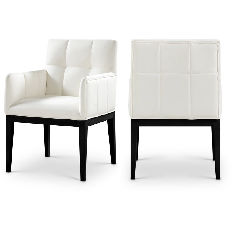 Adrian Vegan Leather Dining Arm Chair, Cream Vegan Leather, Black