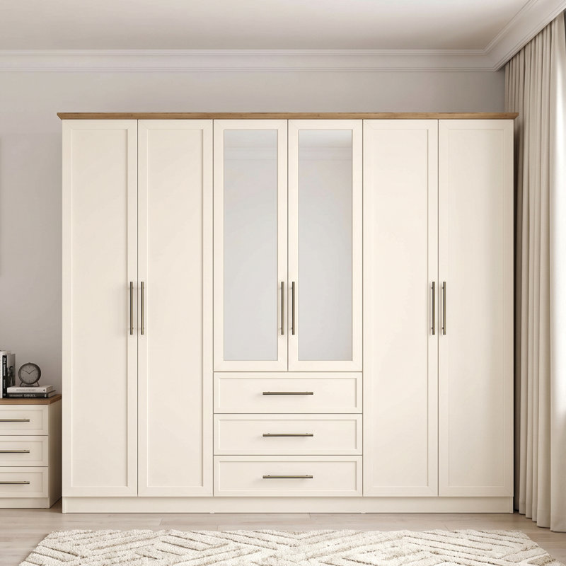 Cleverton Tellys 6 Door 3 Drawer Wardrobe with Mirror, Ivory