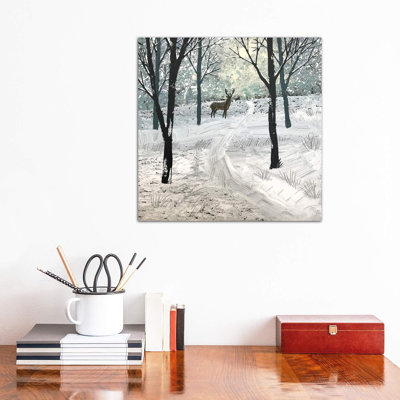 Stag In The Snow by Jo Grundy - Wrapped Canvas Painting