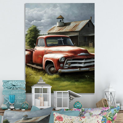 «Orange Vintage Truck at the Barn», reproduction sur toile