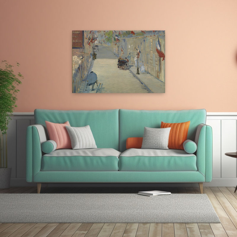 Drapeaux de la rue Mosnier, 1878 - Estampe d'art mural contemporain abstraite impressionniste, H 32 po x l 48 po
