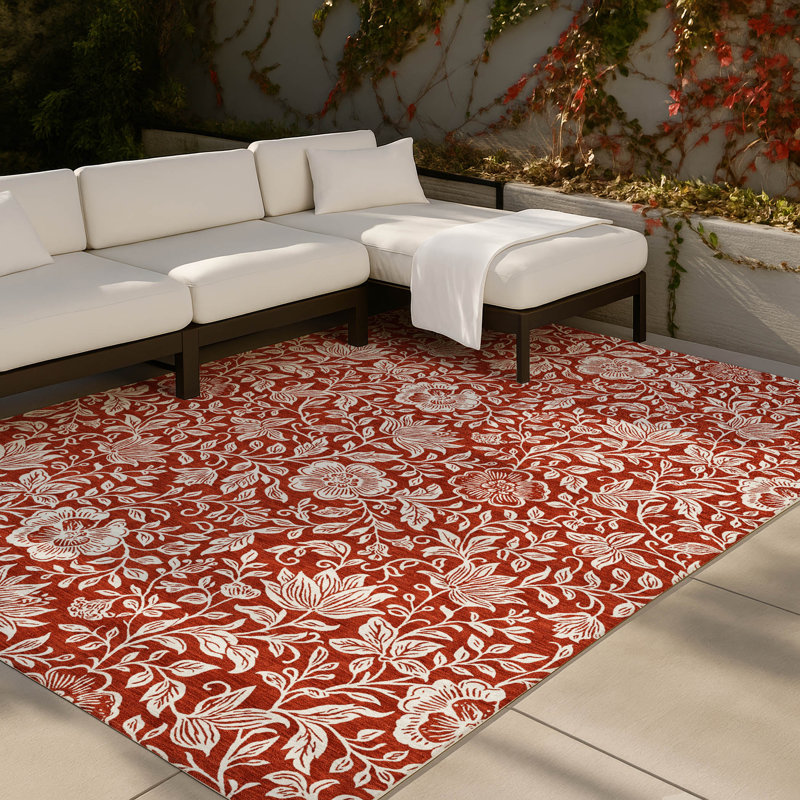 Machine Washable Indoor/Outdoor Chantille ACN2572 Floral Rug, 8' x 10', Red