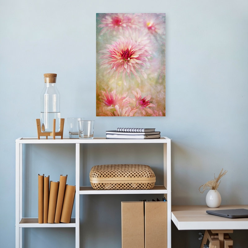 Pink Dreamy Dahlias Colorful Delicate Dreamy Dahlia Nature Spring Wall Art Print 1 Piece Wrapped Canvas Wall Art