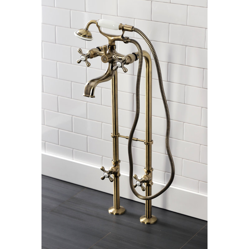 Kingston Brass Kingston Three-Handle 2-Hole Freestanding Clawfoot Tub Faucet Package with Supply Line and Stop Valve