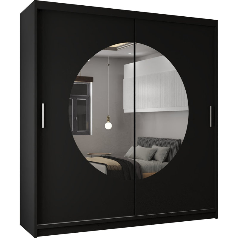 Cevahir 2 Door Manufactured Wood Wardrobe, Black, 217cm H x 150cm W x 62cm D