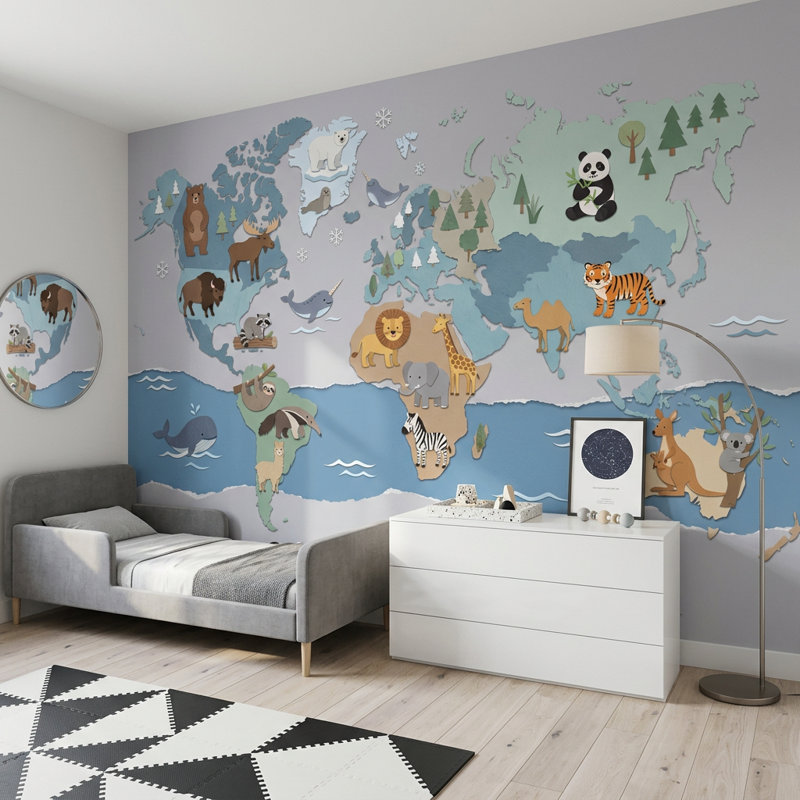 Papier peint carte du monde, Non tissé, 160 po x 108 po