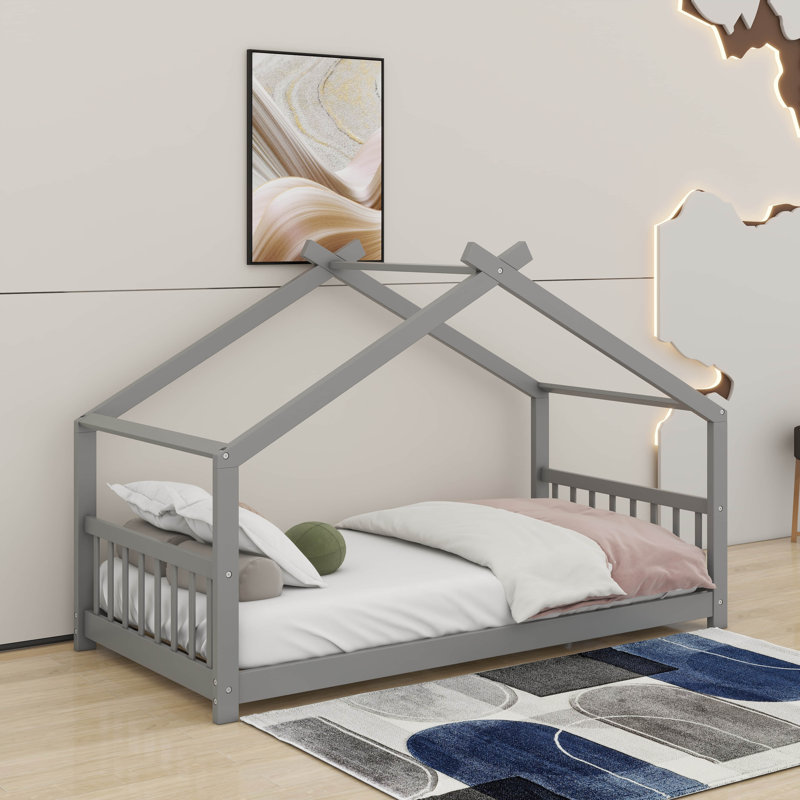 Lit double en bois, Gris, 53.9'' H X 56.3'' W X 80.7'' L