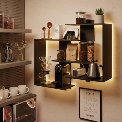 Tablettes flottantes à DEL, tablette murale asymétrique avec lumières à DEL pour salon, chambre à coucher et bureau à domicile