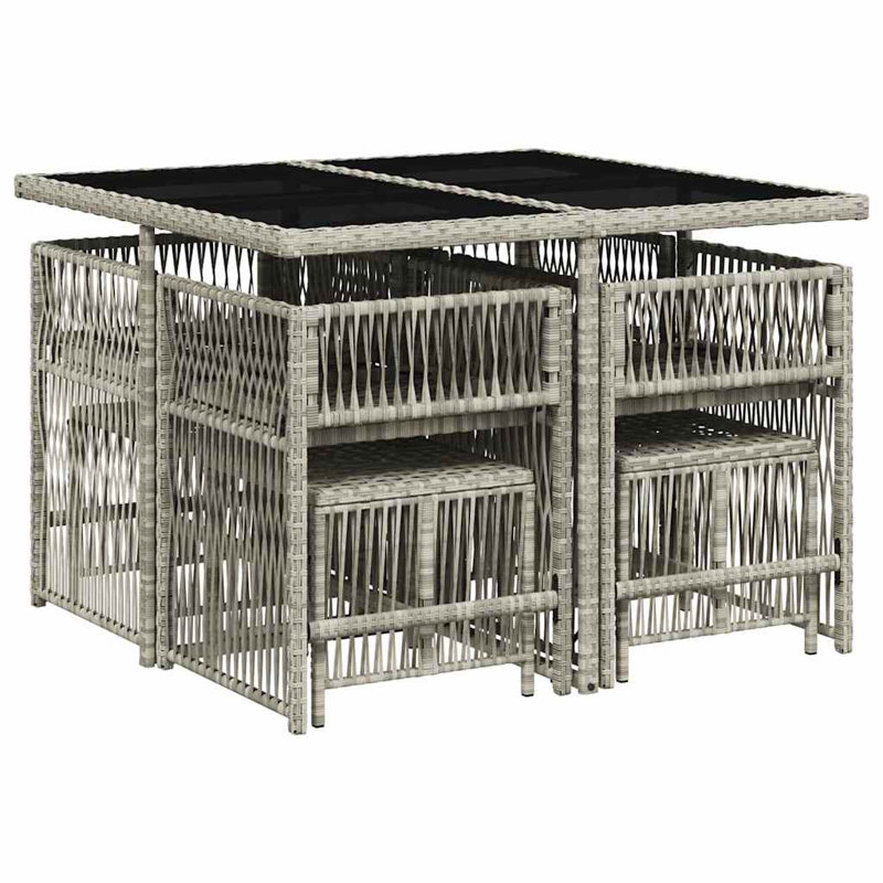 Patio Dining Set with Cushions included, Black, Light Grey
