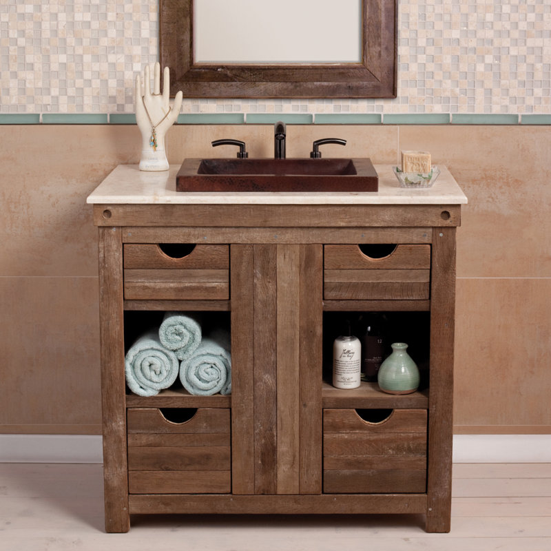 Hana Antique Copper Metal Rectangular Drop-in Bathroom Sink, Polished Copper