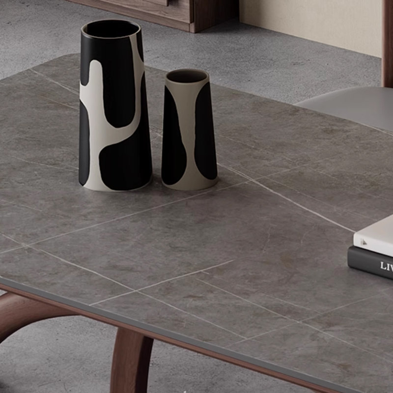Italian Rock Slab Modern Simple Dining Table Solid Wood Base Dining Table, 29.53"H x 59.06"L x 31.5"W