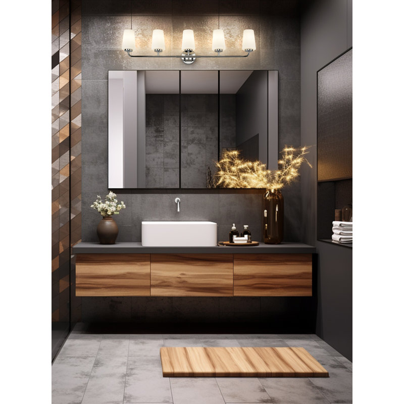 Coiffeuse Mathieson, H 9,5 po x l 40 po x P 6,5 po, Chrome chrome, 5 lumières