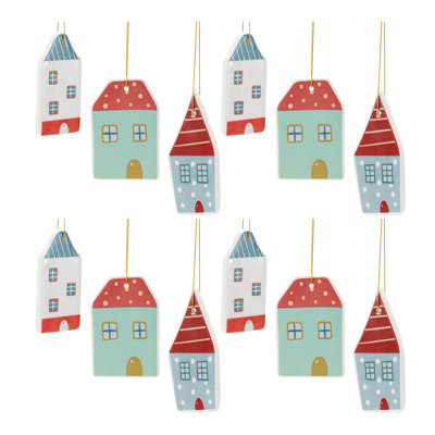 Ceramic Winter House Ornament (Set of 12)