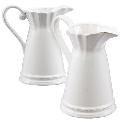2 Pack Maisie Pitcher, 8.5x6x9 Inches, White Porcelain Pitcher For Flower Arrangement And Display
