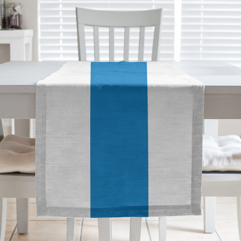 Houston Basketball Table Runner, 90" L x 16" W, Orlando Basketball,White/Blue/White, Cotton Twill