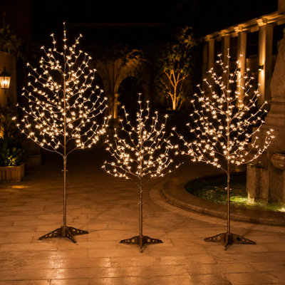 3 Piece Lighted Cherry Blossom Tree Set, 568 Warm White LEDs