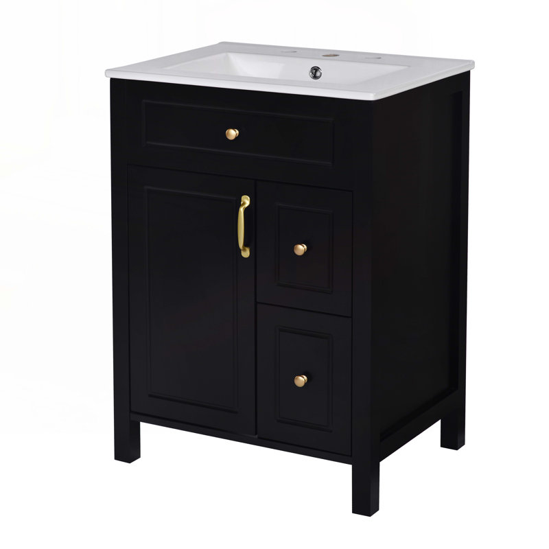 Meuble-lavabo de rangement avec lavabo en céramique, Noir, noir, noir, noir