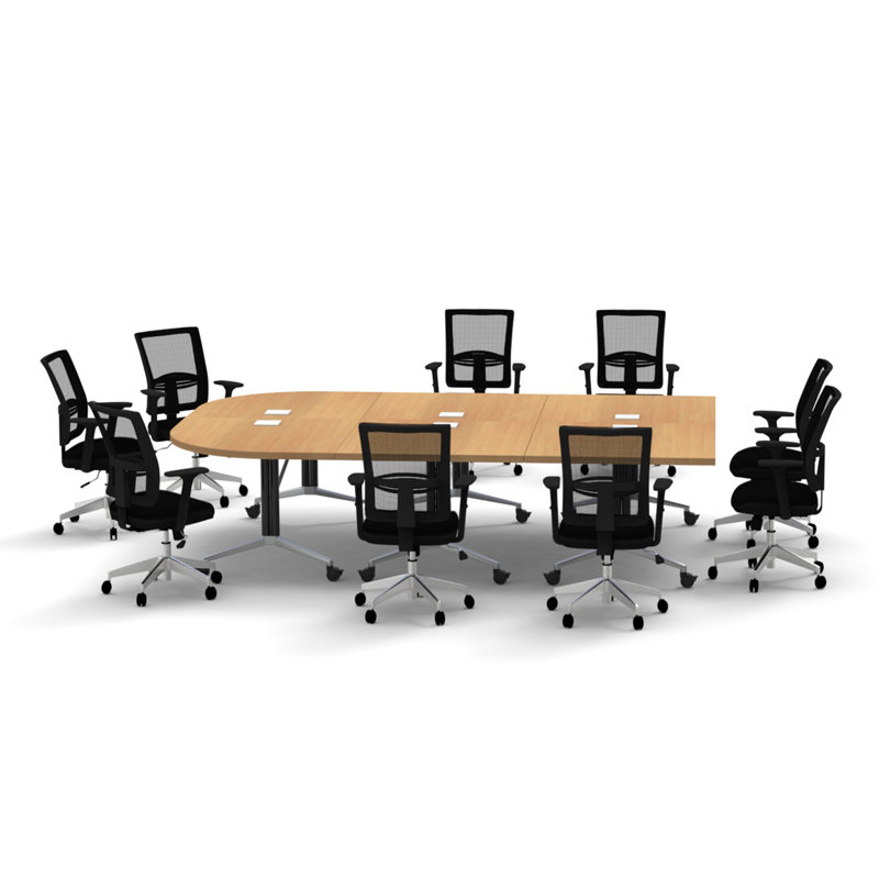 Rectangle 9 Person 80'' L Training Table and Chair Set with Cable Management, Beech