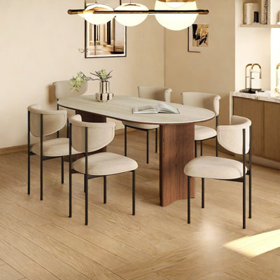 Rock Plate Solid Wood Base Dining Table Set