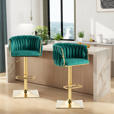 Tabouret tournant à hauteur réglable avec base dorée