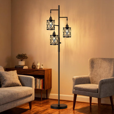 Dimmable Farmhouse Floor Lamp, Industrial Floor Lamp For Living Room With 3 X 6W LED Bulbs, 3 Light Rustic Standing Tall Lamp For Bedroom, Office, 68"