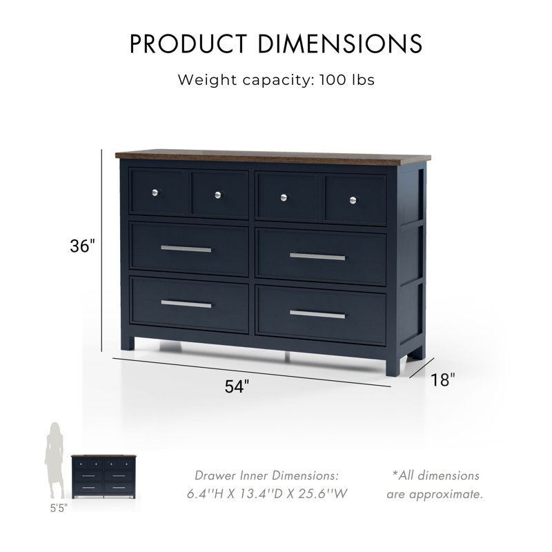 Lonegan 6-Drawer Dresser, Blue;Brown