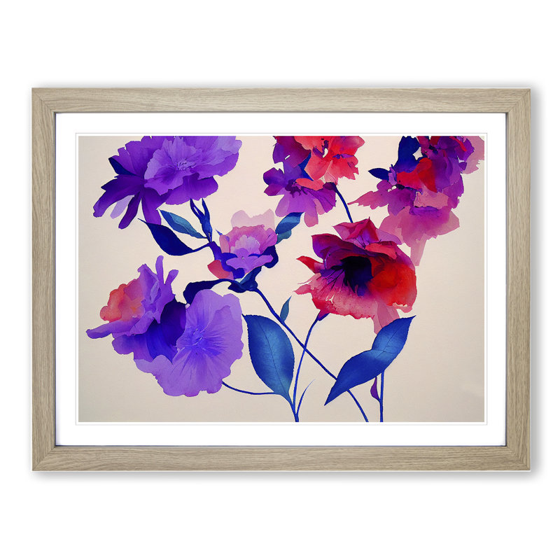 Impressive Flowers - Single Picture Frame Painting, 46cm H x 64cm W x 2cm D, Oak