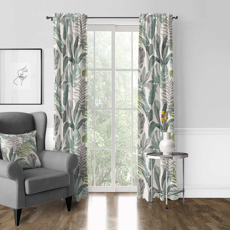 Tropical Palms Cotton Curtain, 50" W X 84" L