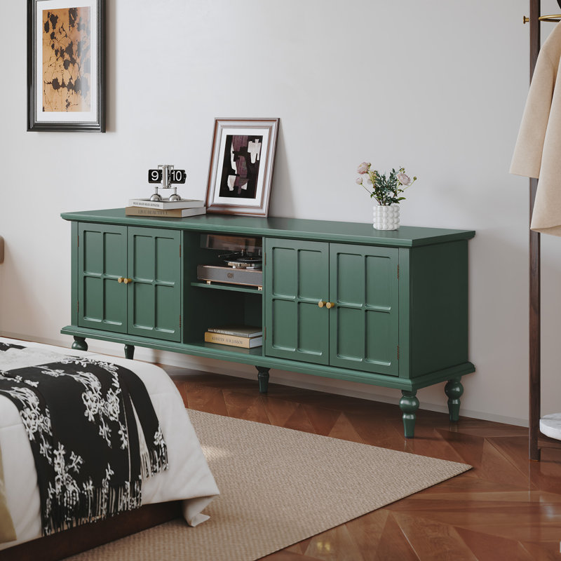 Meuble télé 66 po pour téléviseur de 75 po ou moins, centre de divertissement avec rangement, Vert